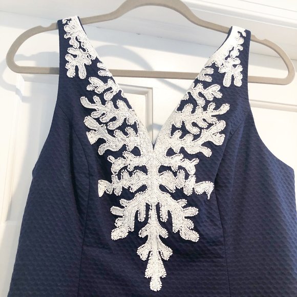 Lilly Pulitzer Coral Gabby Sleeveless Shift Dress True Navy White 4 NWT - Picture 3 of 15